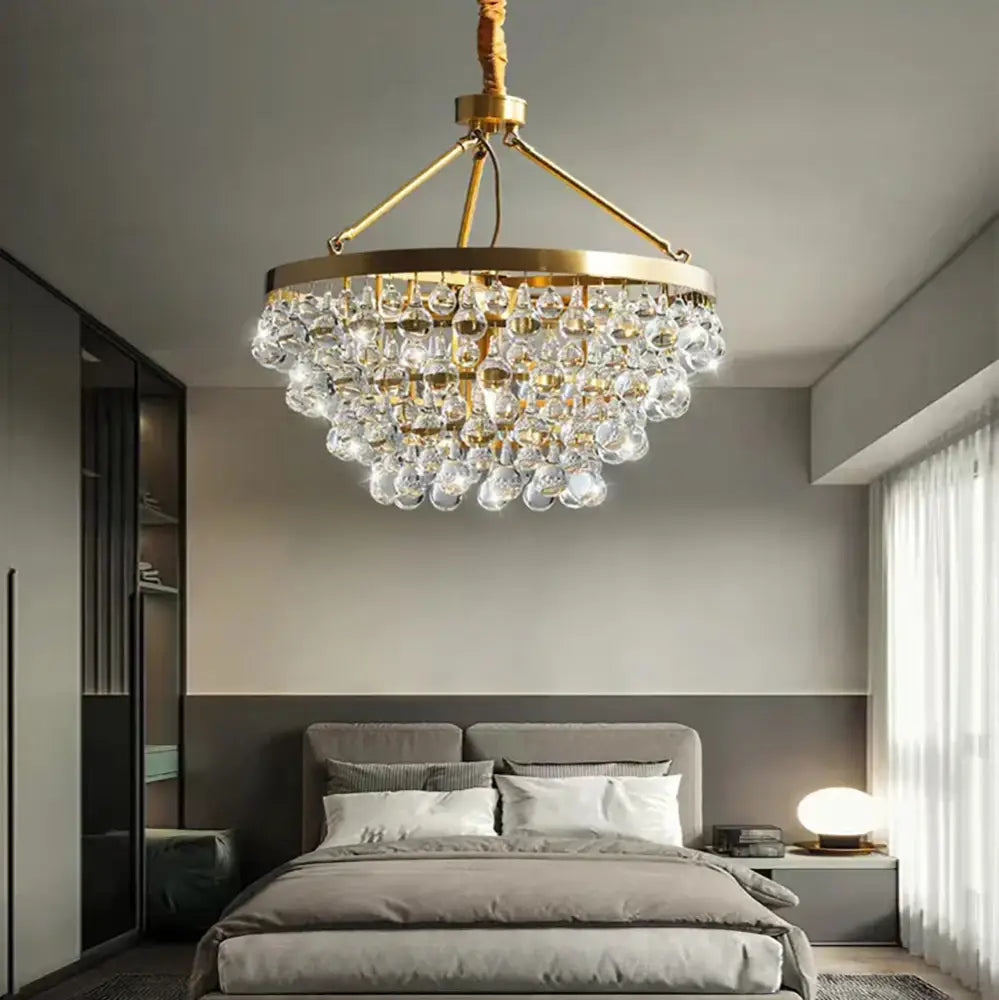 Gold Crystal Pendant Light with Crystal Bead Design