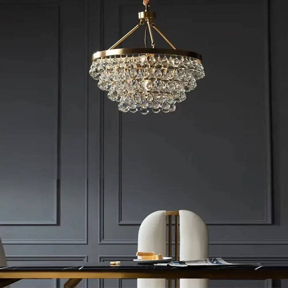 Gold Crystal Pendant Light with Crystal Bead Design