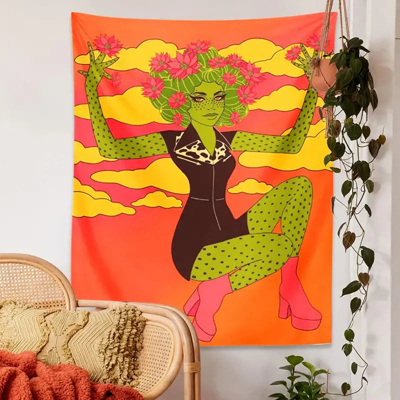 Green Cactus Tapestry Decor