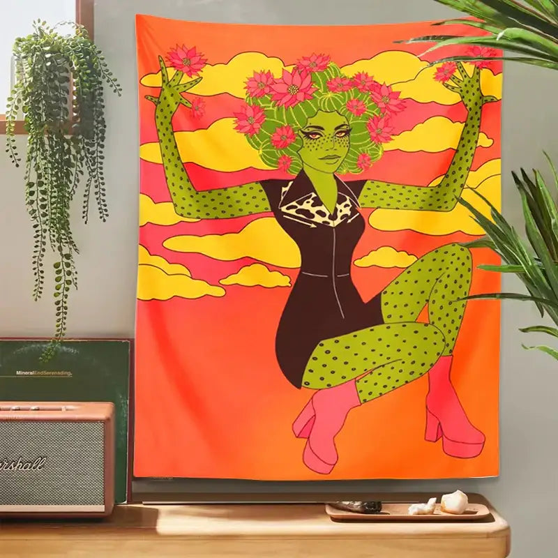 Green Cactus Tapestry Decor