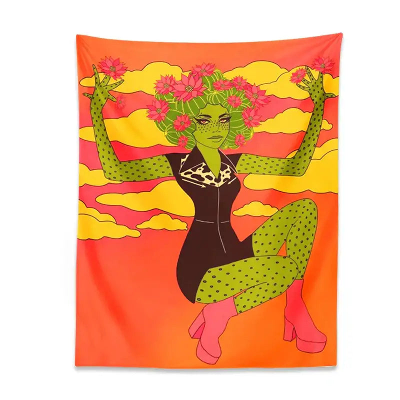 Green Cactus Tapestry Decor