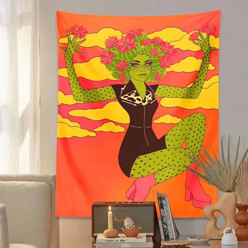 Green Cactus Tapestry Decor