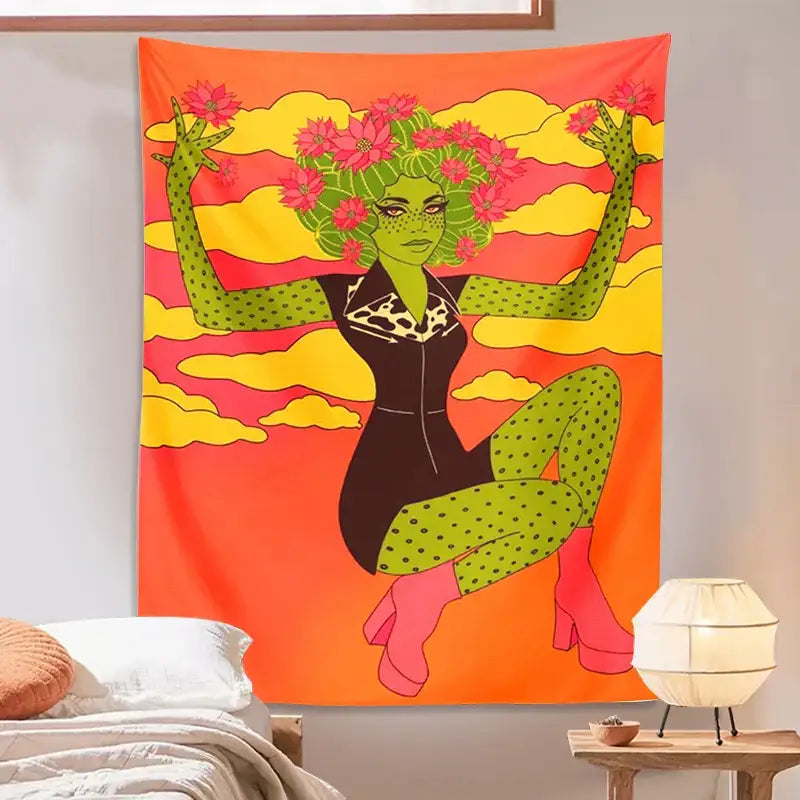 Green Cactus Tapestry Decor