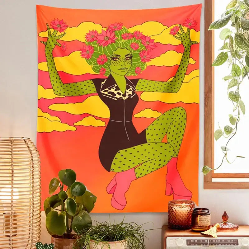 Green Cactus Tapestry Decor