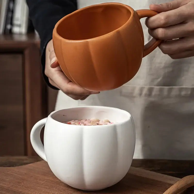 Orange Ceramic Pumpkin Mug Bone China 500ml