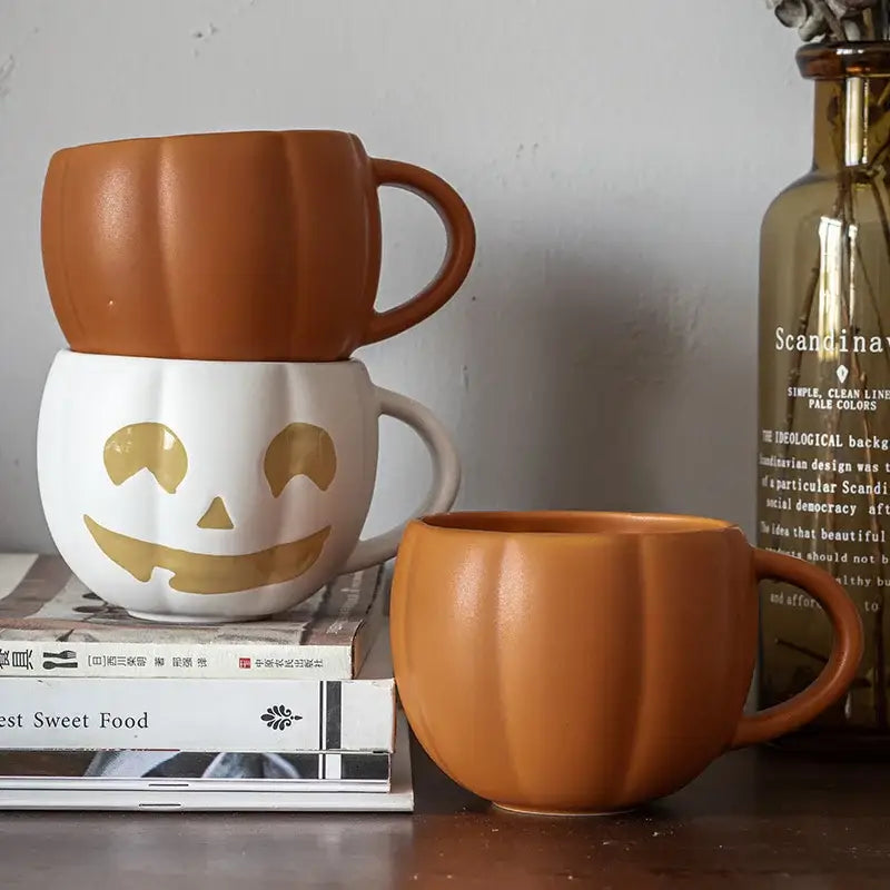 Orange Ceramic Pumpkin Mug Bone China 500ml
