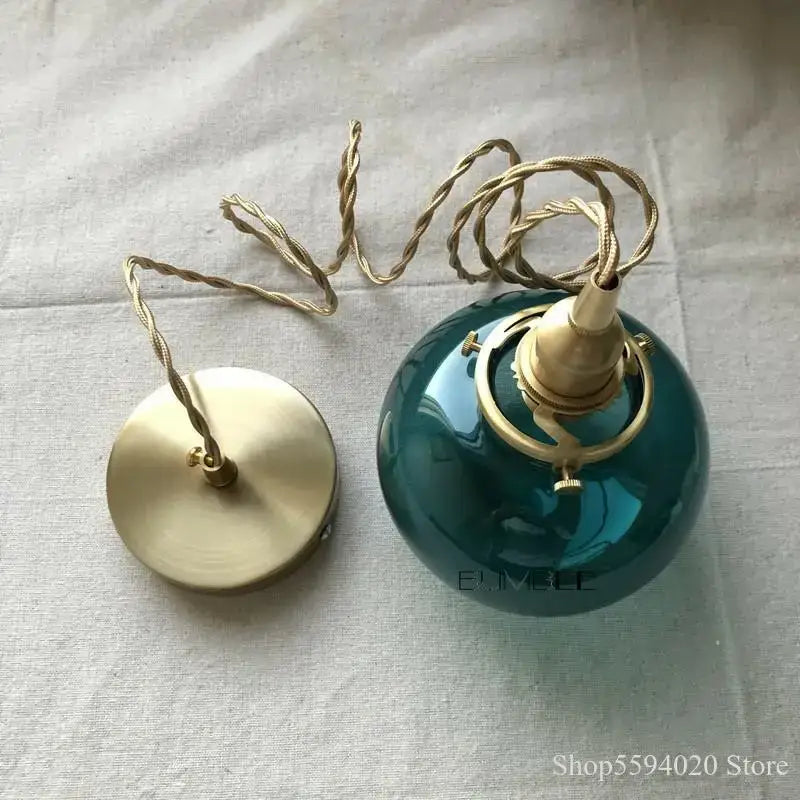 Teal Brass Glass Chandelier