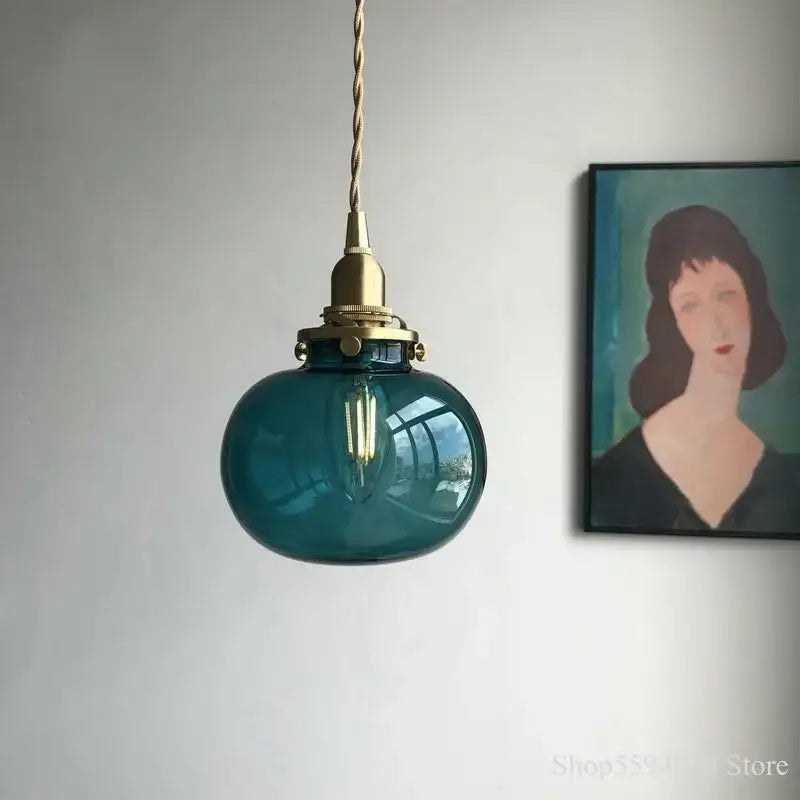 Teal Brass Glass Chandelier