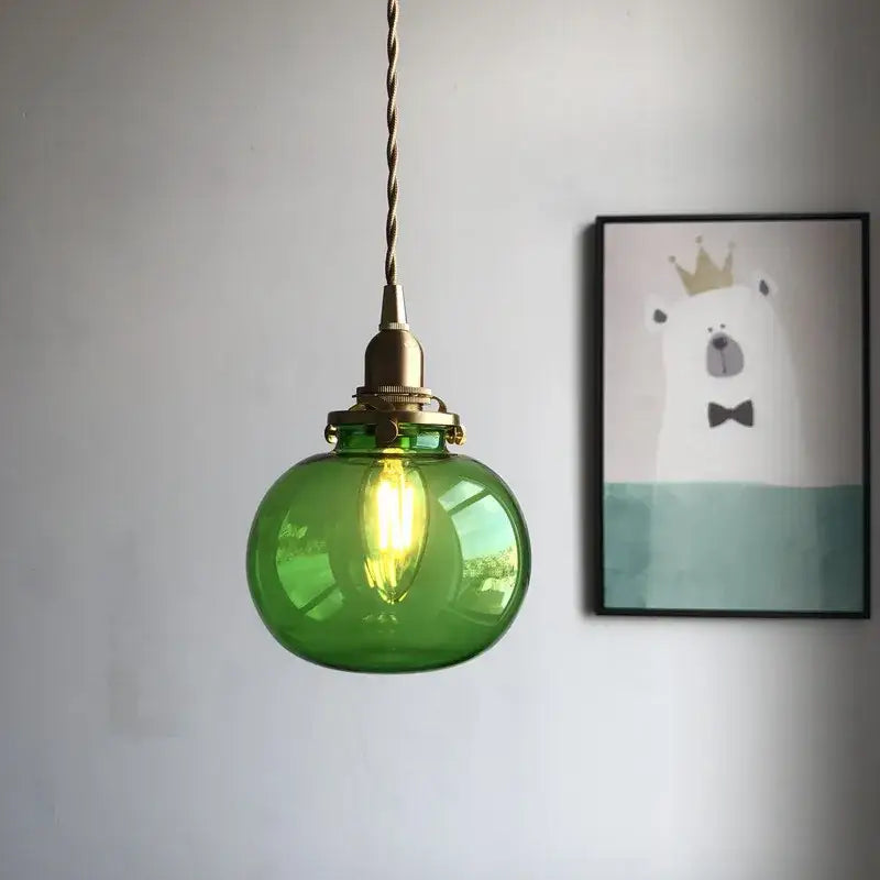 Teal Brass Glass Chandelier