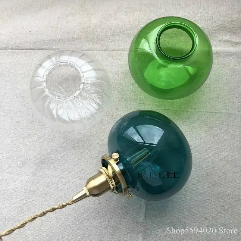 Teal Brass Glass Chandelier