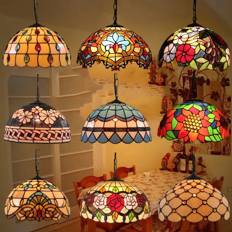 Colorful Tiffany Glass Chandelier