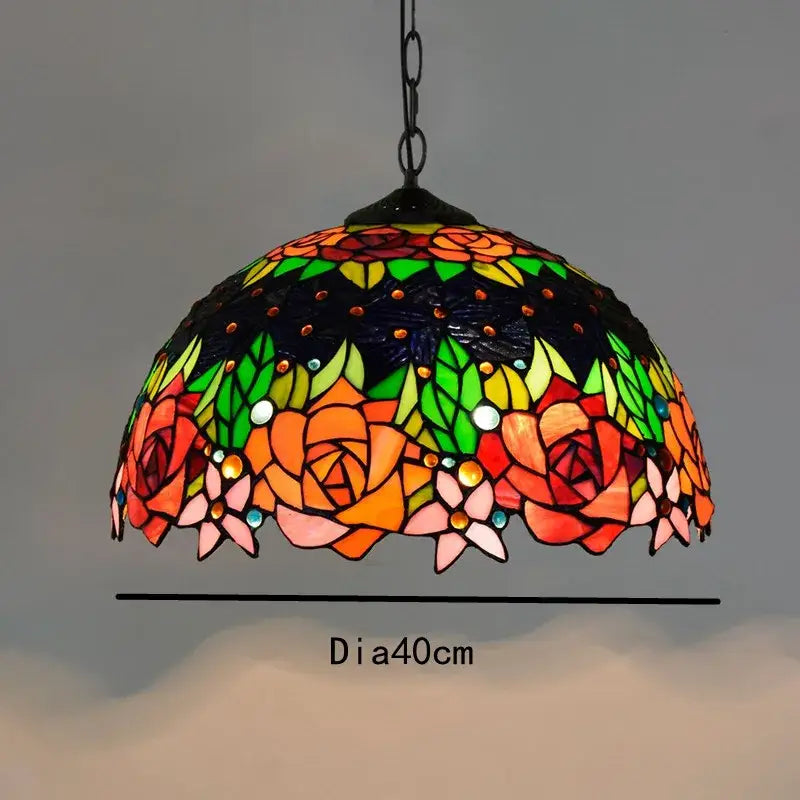 Colorful Tiffany Glass Chandelier