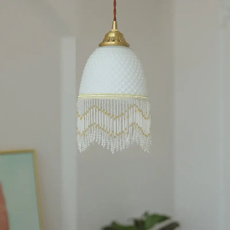 White Glass Tassel Pendant