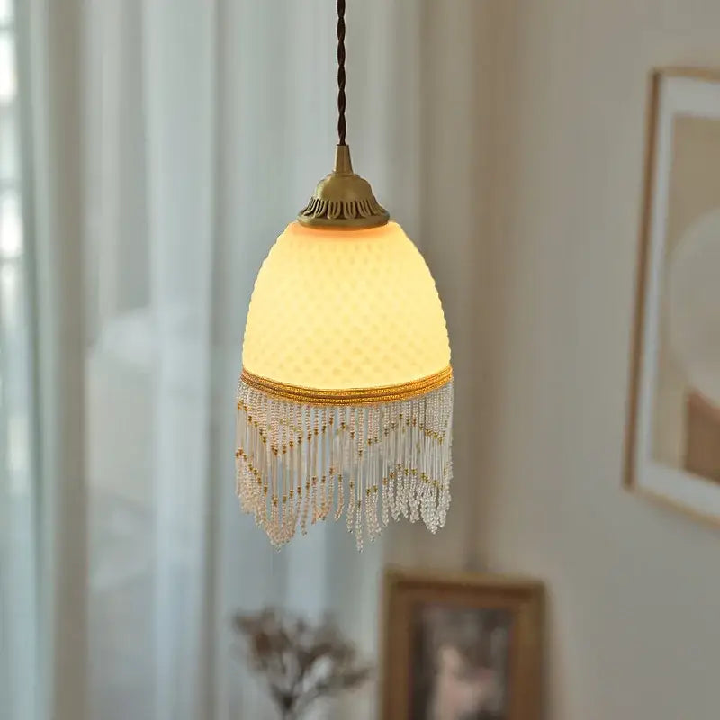 White Glass Tassel Pendant