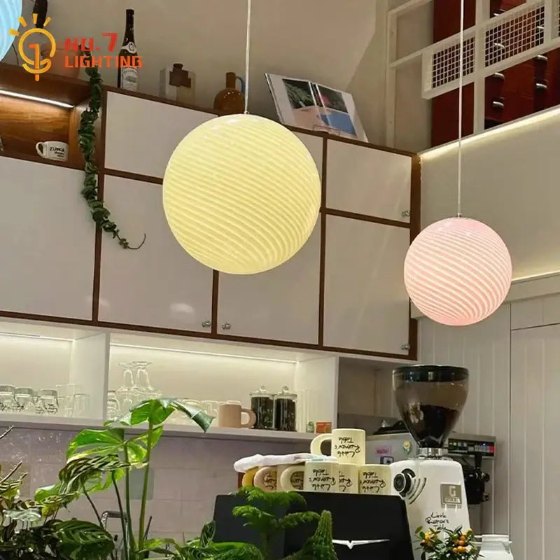 Ribbed Amber Glass Pendant Light Dia40cm