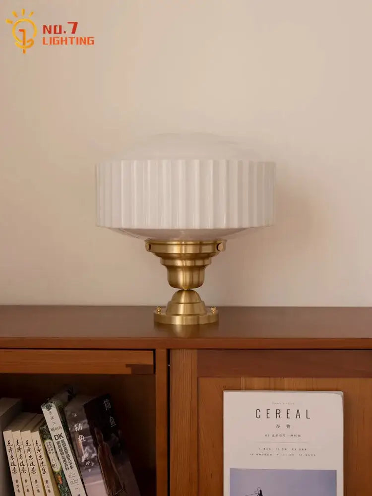 Cream Brass Pendant Light with Ribbed Glass