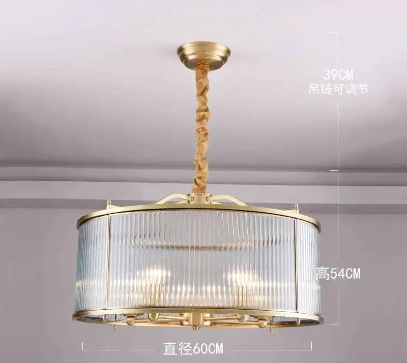 Gold Ribbed Glass Chandelier with Multiple Lights