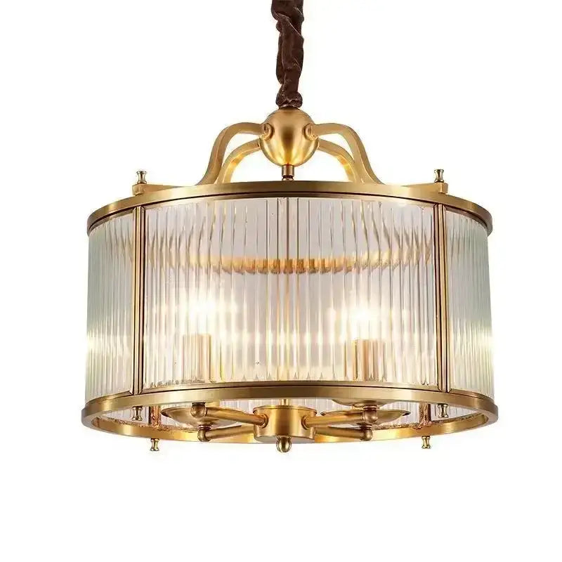 Gold Ribbed Glass Chandelier with Multiple Lights