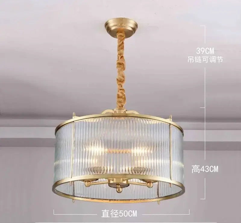 Gold Ribbed Glass Chandelier with Multiple Lights