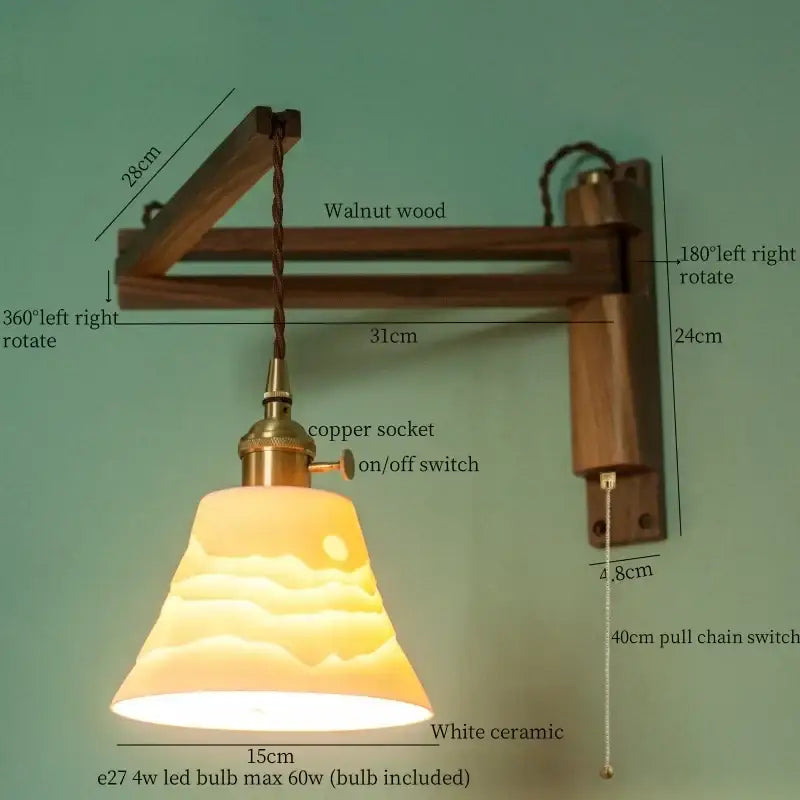 Walnut Glass Wall Sconce with Ribbed Shade