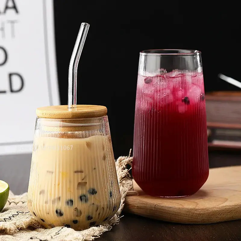Glass Bamboo Lid Cup Set