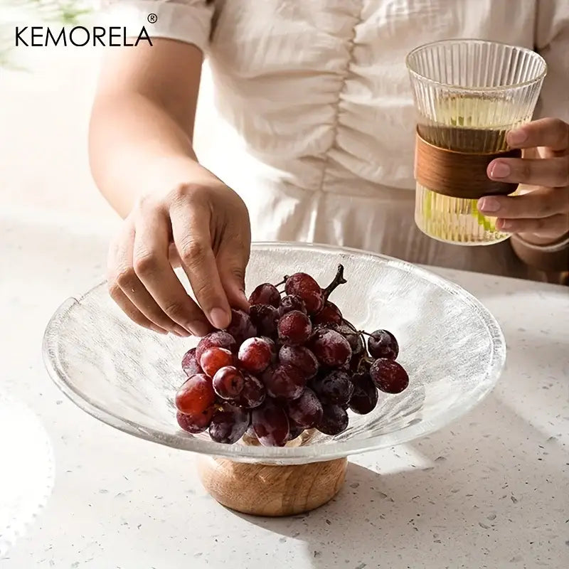 Glass Wooden Base Fruit Plate