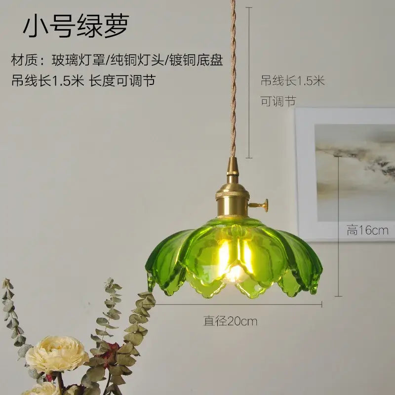 Green Glass Pendant Light with Brass Hardware