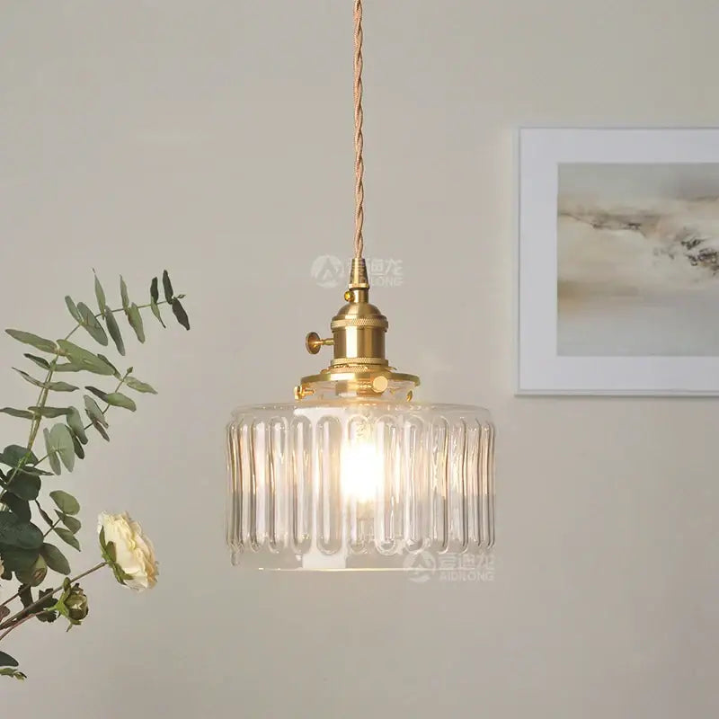 Green Glass Pendant Light with Brass Hardware