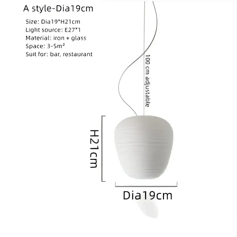 Off-White Glass Pendant with Cocoon Ribbed Shape