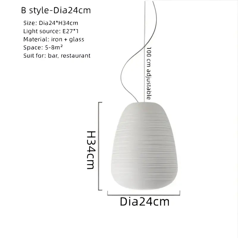 Off-White Glass Pendant with Cocoon Ribbed Shape