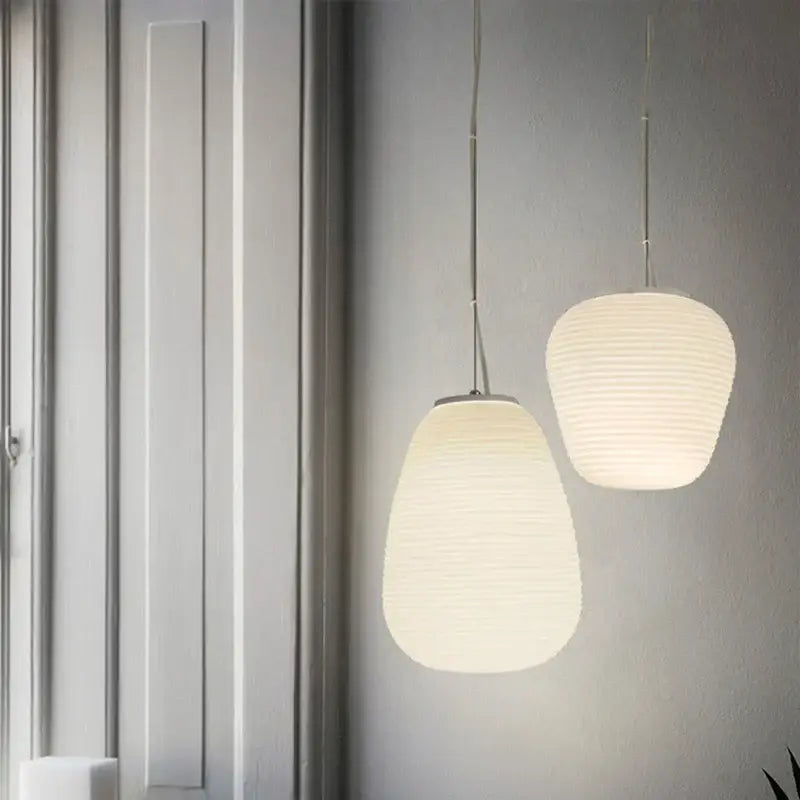 Off-White Glass Pendant with Paper Texture Finish