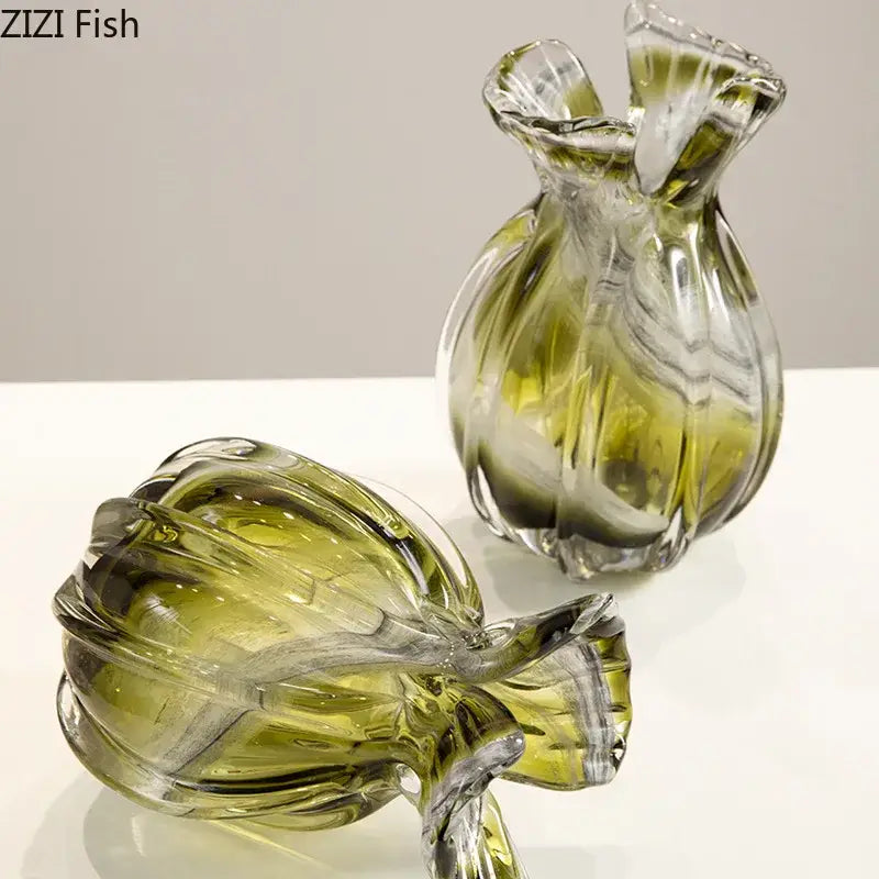 Green Glass Vase Set for Hydroponics and Flowers