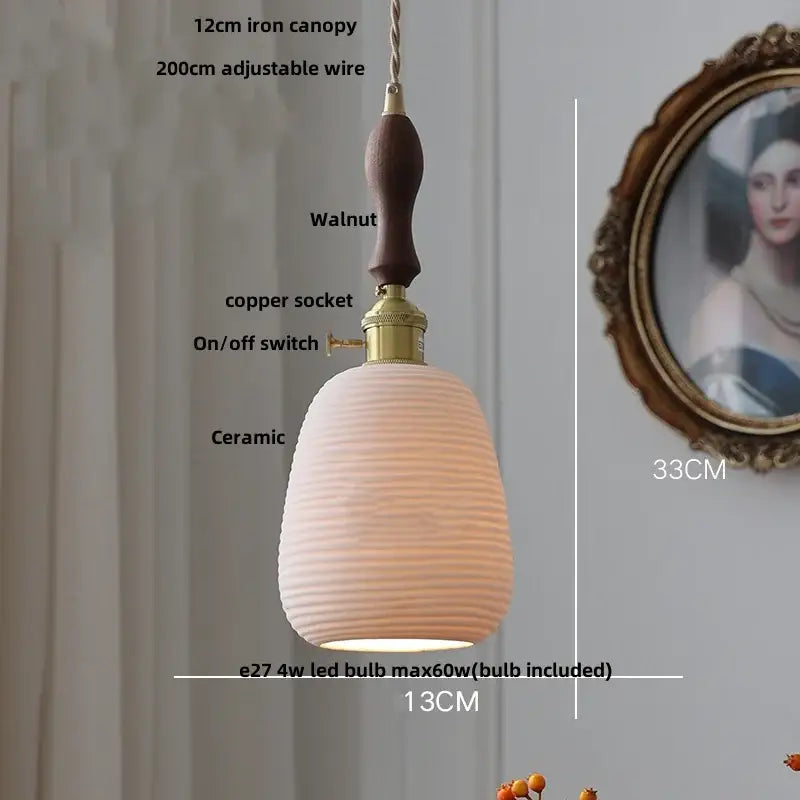 White Ceramic Pendant Light with Brass Knob Switch