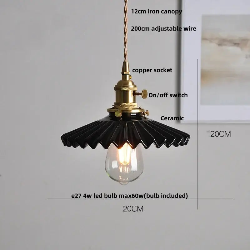 White Ceramic Pendant Light with Brass Knob Switch