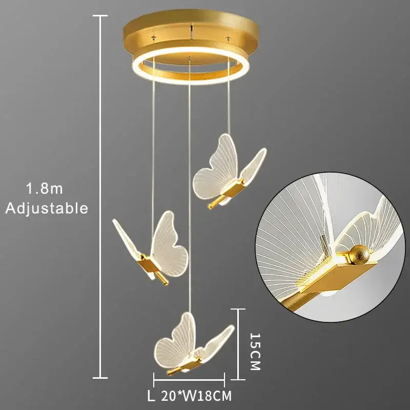 Gold Butterfly 3-Head LED Chandelier