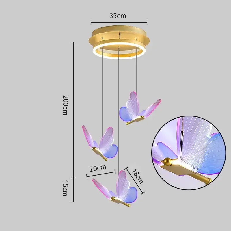 Gold Butterfly 3-Head LED Chandelier