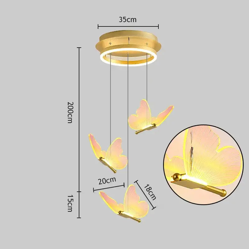 Gold Butterfly 3-Head LED Chandelier
