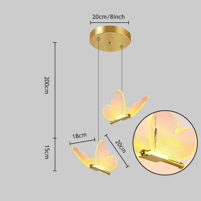 Gold Butterfly 3-Head LED Chandelier