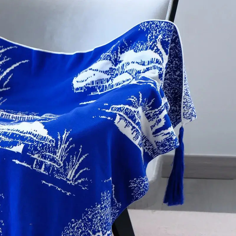 Blue Knitted Sofa Blanket