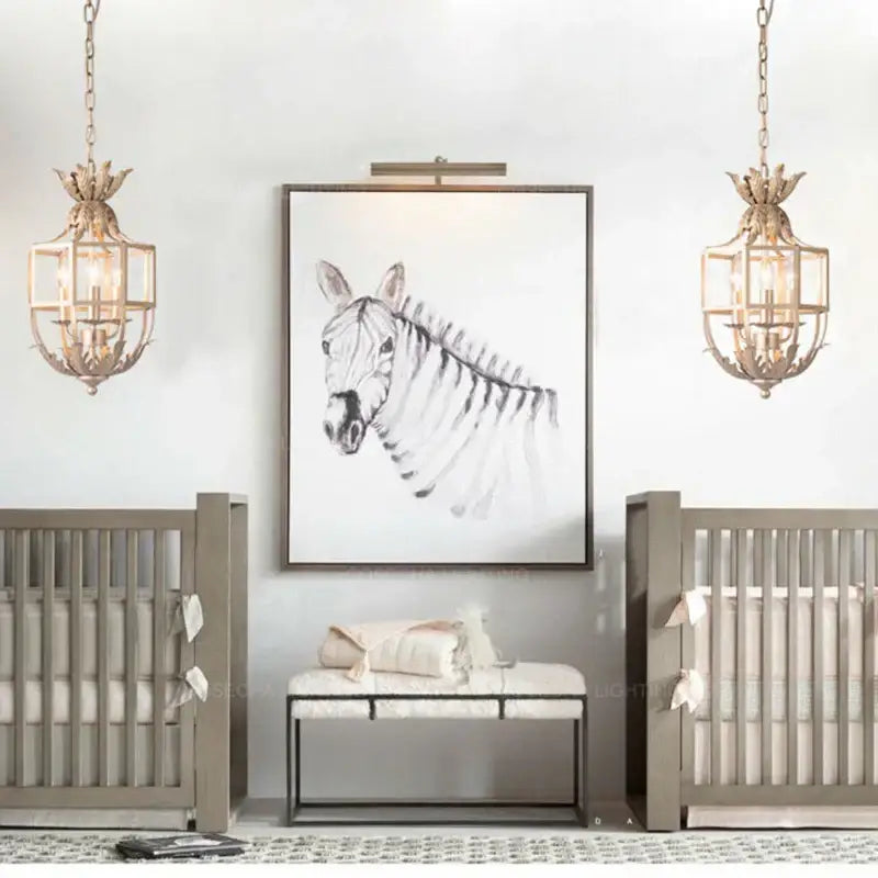 Grey Gold Cage Chandelier