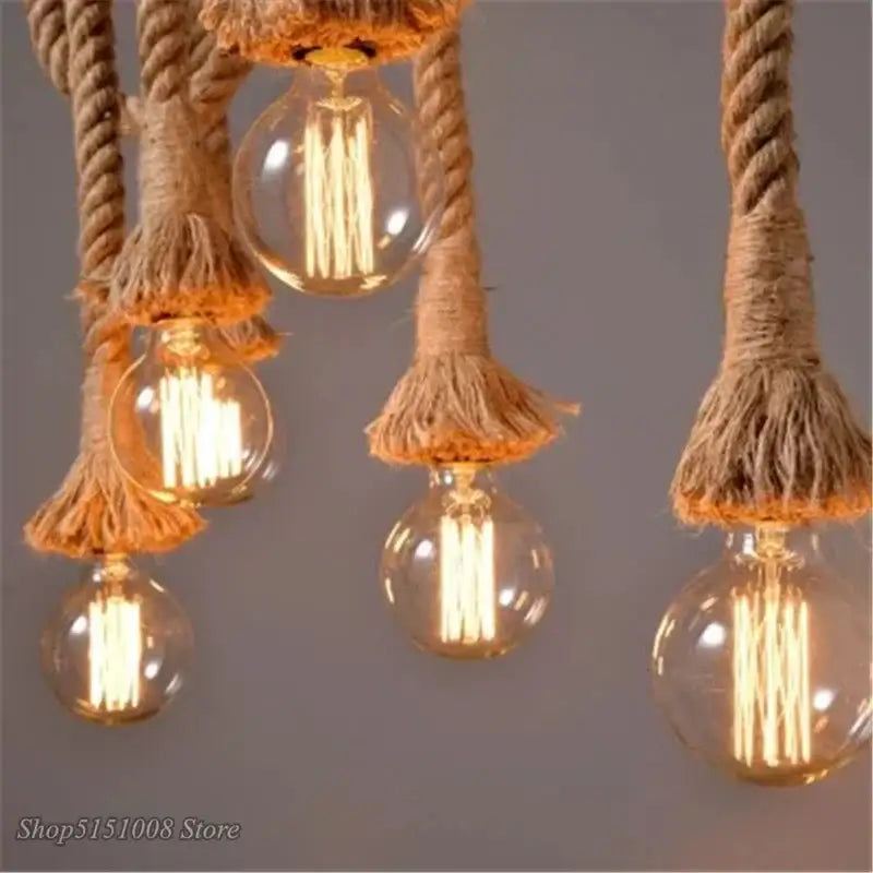 Hemp Rope Pendant Light 12-Head for Kitchens