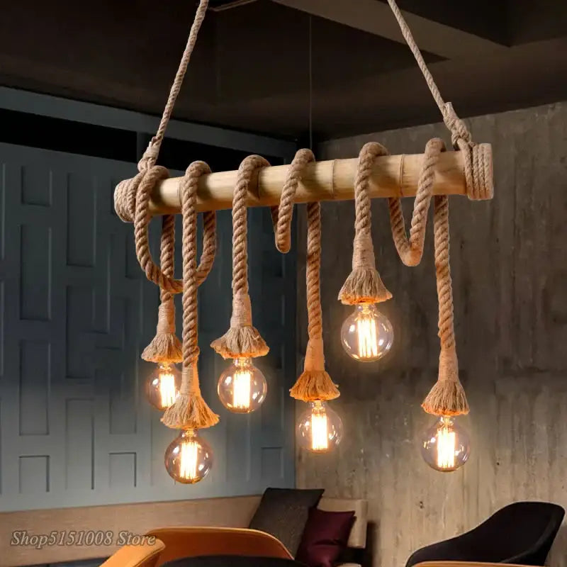 Hemp Rope Pendant Light 12-Head for Kitchens