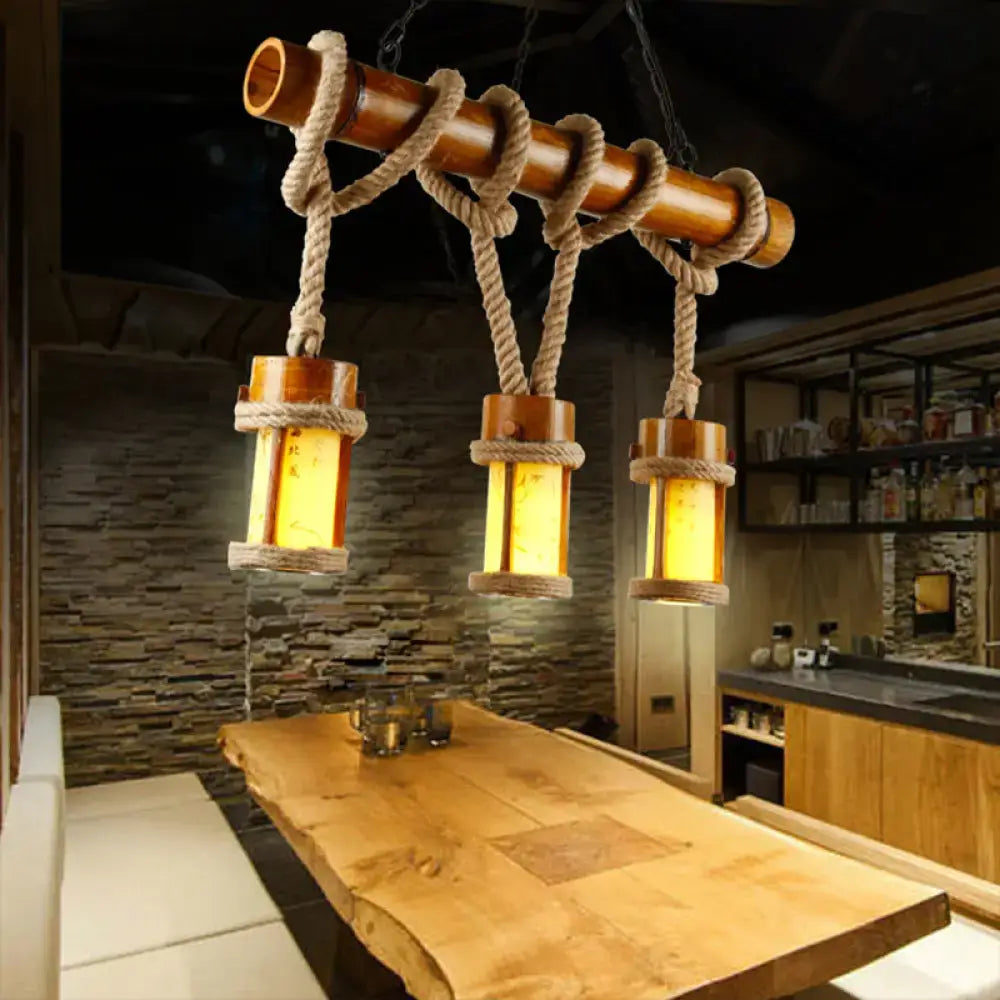 Rattan Triple Glass Pendant Light