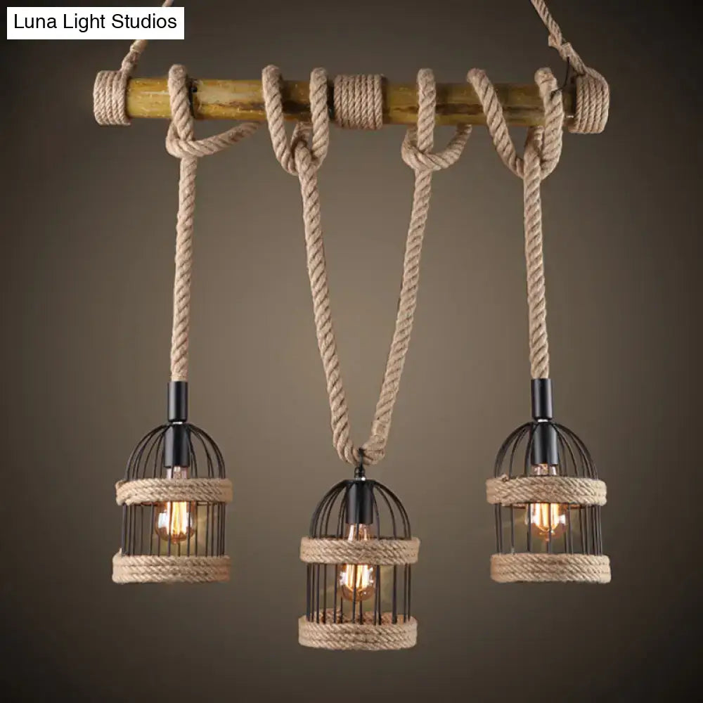 Black Birdcage Rope Pendant