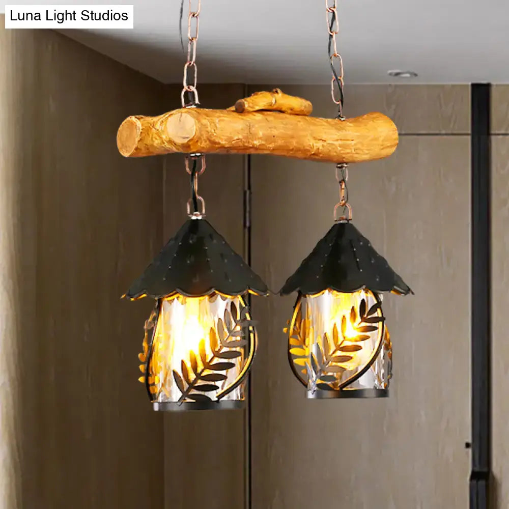 Wood Black Hanging Lamp