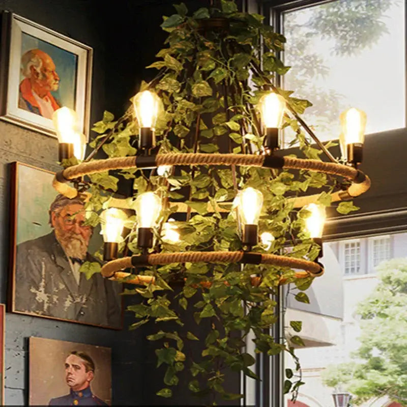 Green Leaf Rope Chandelier