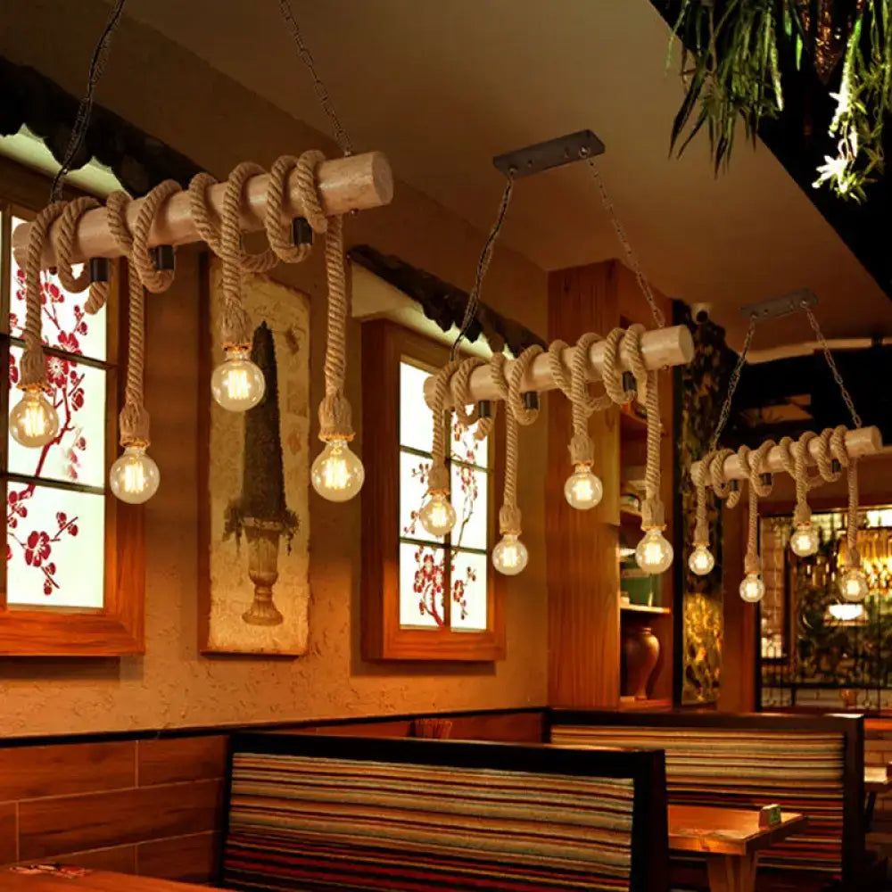 Brown Rope Wood Pendant Light