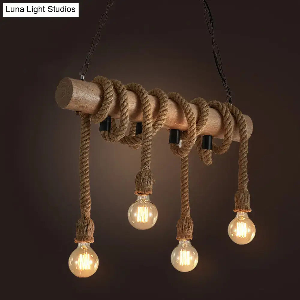 Brown Rope Wood Pendant Light