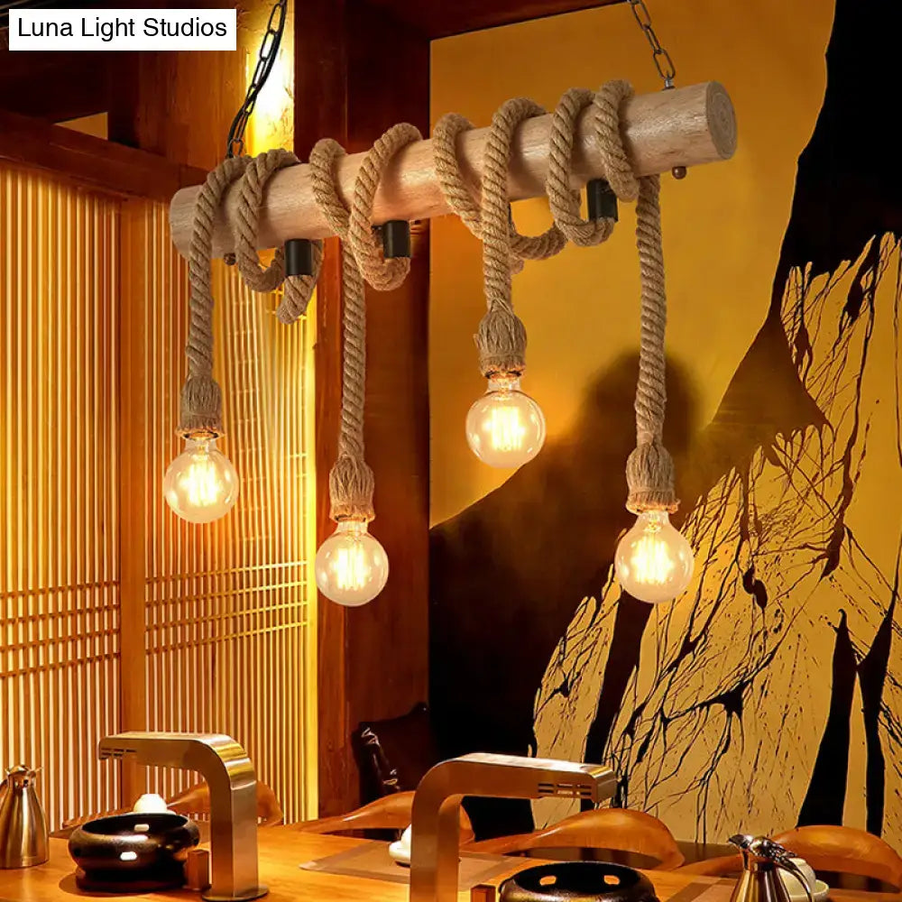 Brown Rope Wood Pendant Light