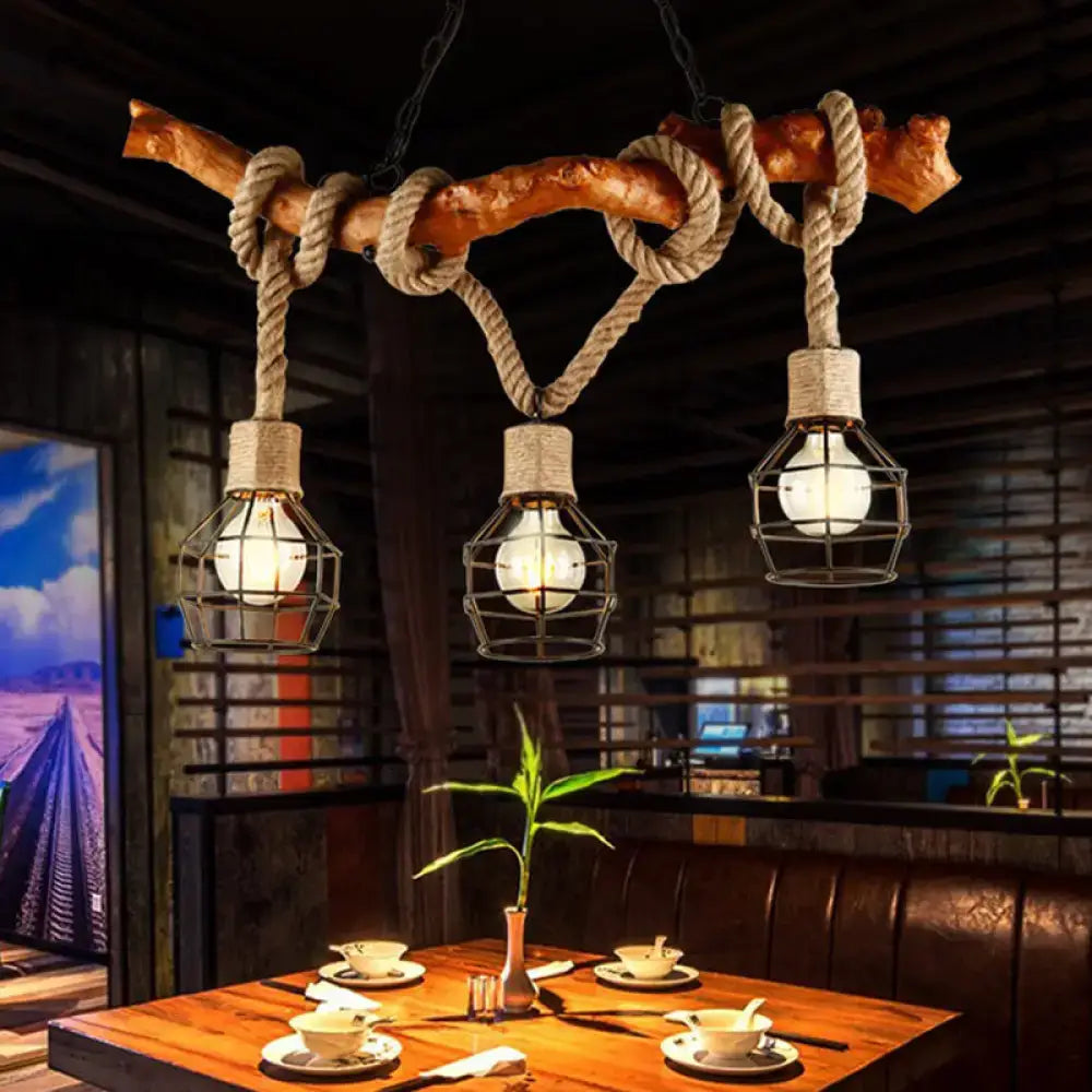 Beige Rope Metal Rustic Island Pendant